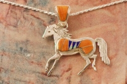 Calvin Begay Genuine Spiny Oyster Shell Sterling Silver Horse Pendant